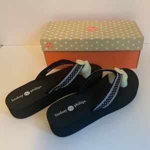 NWT Lindsay Phillips Switch Flop Wedge Flip Flop Black